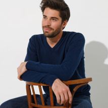Pull uni col V - Taille M - Bleu - Blancheporte