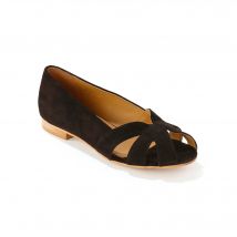 Ballerines à bout ouvert en cuir - Noir - Taille 40 - Blancheporte