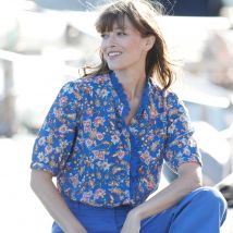 Blouse boutonnée imprimée, gaze de coton - Bleu - Taille 46 - Coton/gaze De Coton - Blancheporte