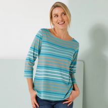 T-shirt marinière rayé manches 3/4 - Bleu - Taille 50 - Coton/jersey - Blancheporte