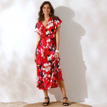 Robe cache-coeur imprimée, crépon - Rouge - Taille 46 - Viscose - Coeur Au Sud - Blancheporte