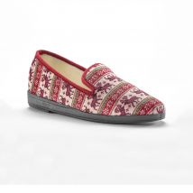 Chaussons imprimé d'hiver doublés en fausse fourrure - Rouge - Taille 38 - Blancheporte
