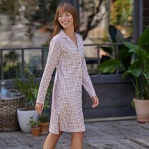 Chemise de nuit boutonnée imprimé petits carreaux - Violet - Taille 50 - Coton/jersey - Blancheporte