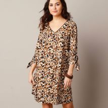 Robe évasée biais contrastés imprimée - T54 - Marron - Lora Zellini - Blancheporte