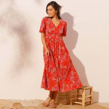 Robe longue imprimée - Rouge - Taille 48 - Coton - Blancheporte
