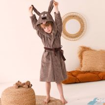 Peignoir de bain enfant personnalisable chien à capuche, éponge coton - 340 g/m² - Marron - Coton - Colombine Des Petits - Blancheporte