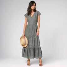 Robe longue dentelle macramé - Kaki - Taille 44 - Coton - Lora Zellini - Blancheporte