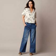 Chemisier fluide imprimé, manches courtes - Écru - Taille 52 - Viscose - Lora Zellini - Blancheporte
