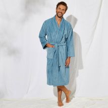 Peignoir mixte adulte éponge velours col châle - Bleu - Taille 54/56 - Coton/velours - Colombine - Blancheporte