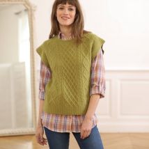 Pull torsadé sans manches, épaules tombantes - Taille 50 - Vert - Blancheporte