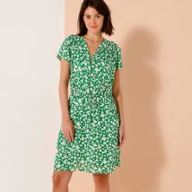 Robe courte col zippé, crépon imprimé - Vert - Taille 48 - Viscose - Blancheporte