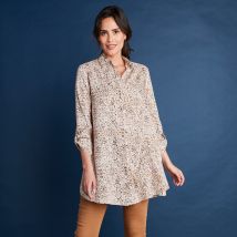 Tunique longue col chemise, imprimé cachemire - Écru - Taille 42 - Viscose - Blancheporte