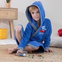 Peignoir de bain enfant à capuche voiture éponge coton - 340 g/m² - Bleu - Coton - Colombine Des Petits - Blancheporte