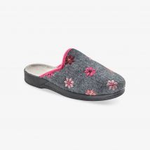 Chaussons mules - brodés fleurs - Gris - Taille 36 - Blancheporte
