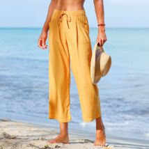 Pantacourt large, viscose et lin - Jaune - Taille 48 - Lin/viscose - Blancheporte