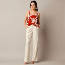 Pantalon large fluide, lin mélangé - Écru - Taille 44 - Lin/viscose - Lora Zellini - Blancheporte