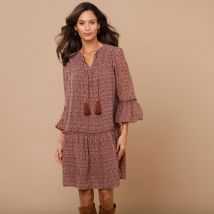 Robe en voile imprimé - Taille 42 - Marron - Blancheporte