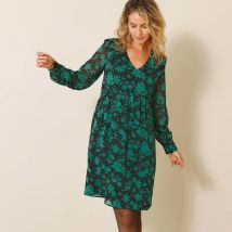 Robe voile Georgette imprimé végétal stylisé - Taille 42 - Noir - Blancheporte