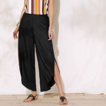 Pantalon large, bas fendus - Noir - Taille 44 - Viscose - Blancheporte
