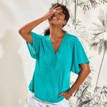 Tunique col macramé manches courtes - T34/36 - Turquoise - Coeur Au Sud - Blancheporte
