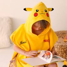 Poncho de bain enfant Pikachu à capuche personnalisable - Jaune - Coton/velours - Pokemon - Blancheporte