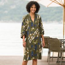 Robe chemisier imprimée - Kaki - Taille 38 - Viscose - Blancheporte