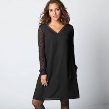 Robe housse manches plumetis - Taille 48 - Noir - Blancheporte