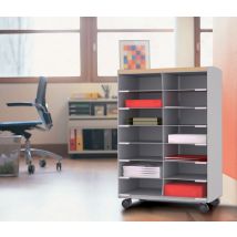 PAPERFLOW Rollwagen, 14 Fächer, grau / buche