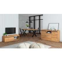 Set di mobili, Tavolo 200 piedi X 10 commensali, Mobile TV 120, Madia / Credenza 140, colore Rovere e nero, Industriale RF1309