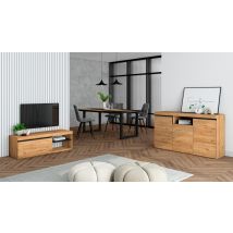 Set di mobili, Tavolo 200 Bicolore piedi U 10 commensali, Mobile TV 120, Madia / Credenza 140, colore Rovere e Nero RF1253