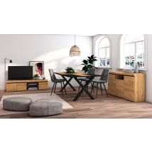 Set di mobili, Tavolo 200 Bicolore piedi X 10 commensali, Mobile TV 160, Madia / Credenza 140, colore Rovere e nero RF1262