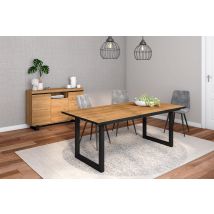 Set di mobili, Tavolo 200 frontale Nero piedi U 10 commensali, Madia / Credenza 140 Tall, colore Rovere, Nero, Industriale RF1287