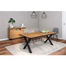 Set di mobili, Tavolo 200 frontale Nero piedi X 10 commensali, Madia / Credenza 140 Tall, colore Rovere, Nero, Industriale RF1242