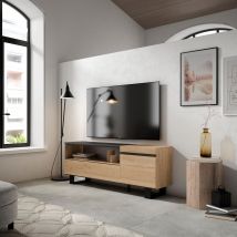 Mobile TV Soggiorno, 150x35x57cm, Per TV fino a 65", Design industriale, colore Rovere e nero RF2428