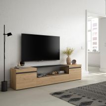 Mobile TV, 200x35x45cm, soggiorno, Per TV fino a 80", Mobile Soggiorno, colore Rovere e nero RF2148