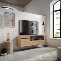 Mobile TV Soggiorno, 150x35x45cm, Per TV fino a 65", da appendere, colore Rovere e nero RF2435