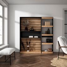 Libreria scaffale, 170x25x186cm, Soggiorno - Ufficio, Per libri, colore Rovere e nero RF2334