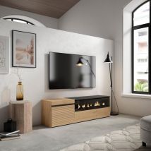 Mobile TV Soggiorno, 150x35x45cm, Per TV fino a 65&quot;, Camino elettrico, colore Rovere RF3301