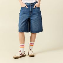 Bonobo - Bermuda large taille haute en coton denim stone femme taille 40