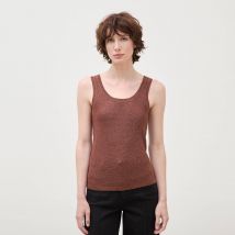 Bonobo - Débardeur droit court col rond bretelles marron cognac femme taille L