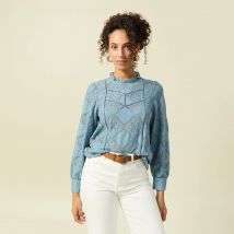 Blouse cintrée dentelle manches longues gris femme taille S Bonobo