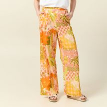 Pantalon large taille haute en coton orange corail femme taille 34 Bonobo