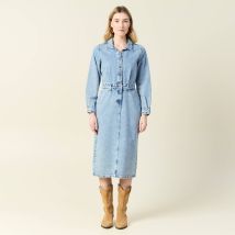 Bonobo - Robe midi droite en jean denim used femme taille M