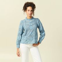Bonobo - Blouse cintrée dentelle manches longues gris femme taille S