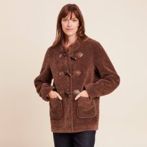Manteau droit court en bouclette marron foncé femme