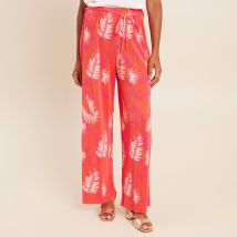 Pantalon coupe large taille haute plissé rouge femme
