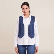 Gilet barman sans manches jean denim double stone femme