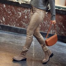 Pantalon ajusté enduit à pont taupe femme taille 42 Bréal