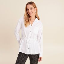 Tunique droite longue col chemise blanc femme