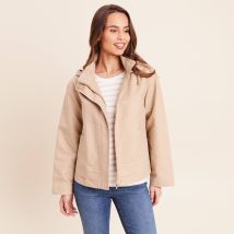 Parka droite courte à capuche en coton sable femme